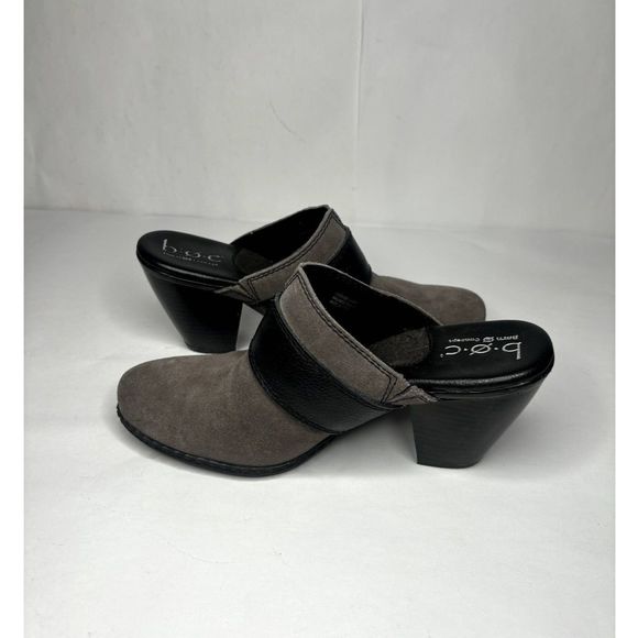 B.O.C. By Born Grey Suede Slip-On Black Buckle Detail Mules Clog - Picture 5 of 9